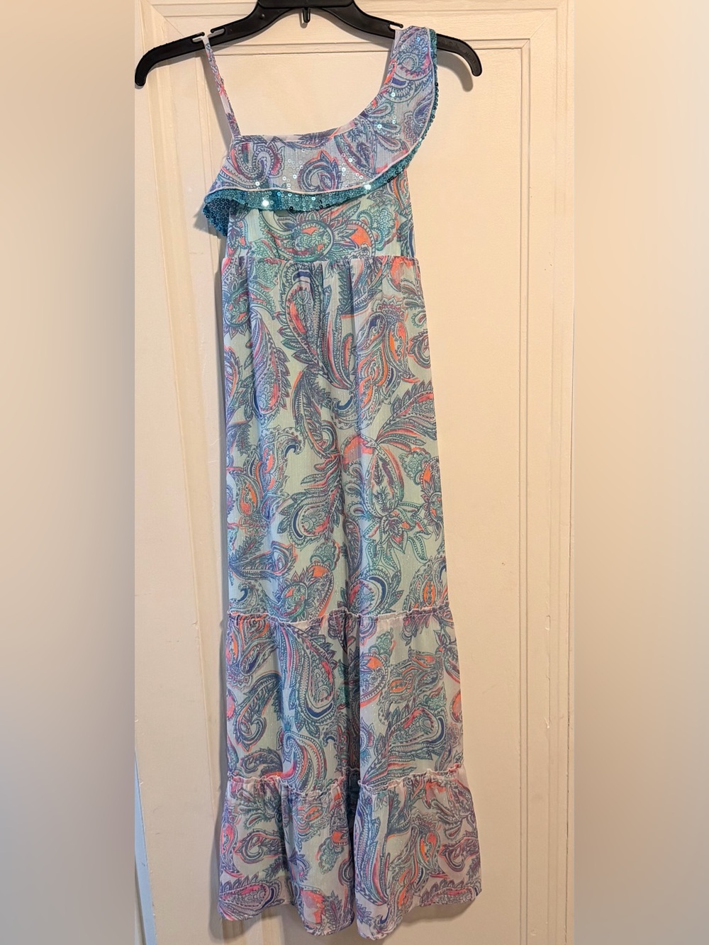 Justice Sequin Metallic Paisley Maxi Dress Girls Size 14 - NWOT